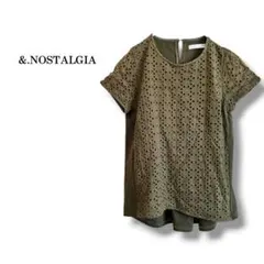 【&.NOSTALGIA】カットワーク総レースフレンチスリーブカットソー　カーキのサムネイル