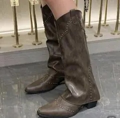 ダークブラウン ウエスタンブーツ スタッズ付き