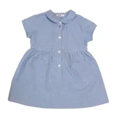 ファミリア デニム風 ハートポケット 丸襟 半袖 ワンピース スカート