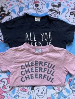中古　メッセージTシャツ2枚セット（ネイビー・ピンク）　130