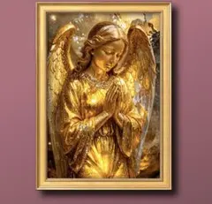 黄金の祈りが願いを叶える天使　すぐに飾れる額縁付き　開運グラフィックアート