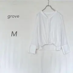 グローブ/ブラウス/長袖/M/白/とろみ/タック入り/上品/通勤/オフィス