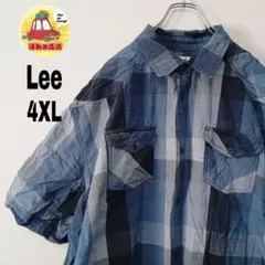 usa古着 Lee 半袖ボタンシャツ4XL ブルーブラック　チェック