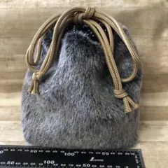 エコファー　巾着バッグ　グレー　巾着ポーチ②