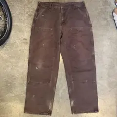 Carhartt ダブルニー 38×32 鬼フェード レザータグ ダークブラウン