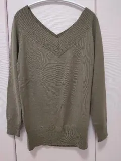 長袖ニット セーター Mサイズ レディース カーキ