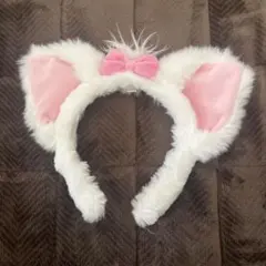 猫耳カチューシャ 白とピンク リボン付き