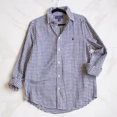 ラルフローレン　ギンガムチェックリネンコットンシャツ　ホワイトネイビー