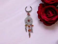 ドリームキャッチャー風キーホルダー 天然石・赤瑪瑙(メノウ)①