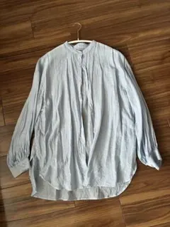 3/31まで限定値下❣️DISCOAT ブラウス シアーバンドカラーシャツ　ブルー