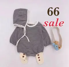 ♡ くま耳 ボーダー ロンパース ♡ 66 新品 長袖 黒 可愛い ベビー