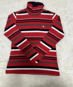 BLACK&WHITE ハイネック 長袖 ボーダー柄 赤系 レディース M