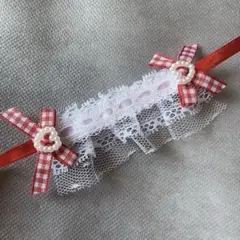 464 ぬいぐるみ用 ヘッドドレス 10cmぬい 赤 ハート パール リボン