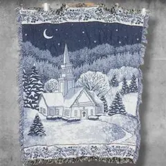 BPJS アート ラグ ビンテージ 古着 夜空 家 建物 雪景色 ボタニカル