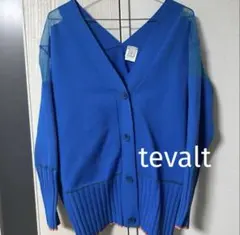 tevalt 青色ブルーVネックカーディガン♡ラメシアー切り替えリブニットのサムネイル