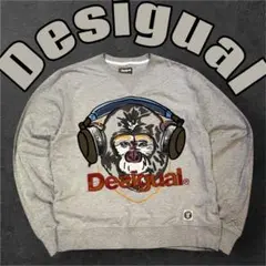 Desigual スウェット トレーナー グレー 猿 刺繍 デザイン ロゴ L