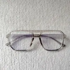 【訳あり】ツーブリッジ　ダブルブリッジ　クリアフレーム　スクエア　度なし