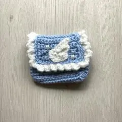 ハンドメイド 編み物 天使の羽 小物入れ ポーチ ビーズ 星 水色 ④