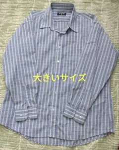 THE FIRST WAVE 長袖シャツ 4L 青ストライプ　メンズ大きいサイズ