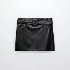 新品 ZARA M レザー風 スカート 黒 取り外せるベルト付き 脚長 高見え