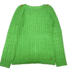 ローレンラルフローレン　コットンケーブルニット　ボートネック　グリーン　金釦　S