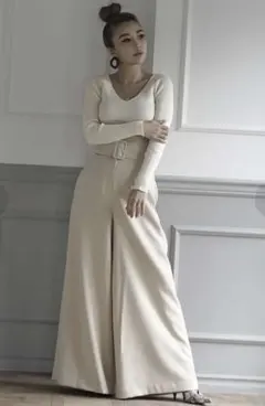 EIMY ISTOIREハイウエストベルトワイドパンツ ピンクSサイズ