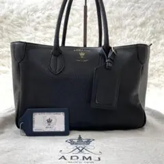 ADMJ シュリンクレザー トートバッグ 黒 A4可 日本製 ゴールド金具