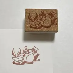 トナカイと猫　消しゴムはんこ　クリスマス　ねこ　12月　冬