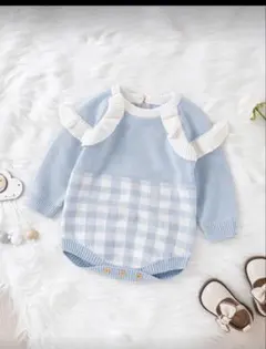 ライトブルー チェック柄 ニットセーター