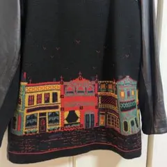 刺繍入りのヴィンテージ　レザージャケット　スペイン　AMGE 古着　絵画　ニット