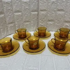 フランス製 デュラレックス アンバーカラー カップ&ソーサー 6セット昭和レトロ
