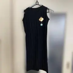 【タグ付未使用】リブ編み ブラック ノースリーブ ロングワンピース