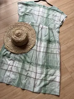 ニコアンド　nicoand チェック　半袖　綿麻素材　コットン　リネン