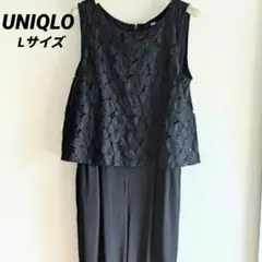 ユニクロ オールインワン サロペット 切り替え レース 花柄　ネイビー Lサイズ