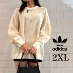 新品2XL】アディダス ニット セーター クルーネックスウェット オリジナルス白