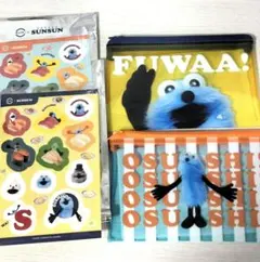 パペットスンスン　スシロー　コラボ　　クリアポーチ&シール