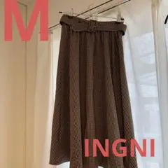 INGNI 茶系千鳥柄フレアスカート　ベルトつき