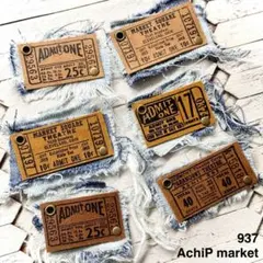 937　革タグ　レザータグ　英字タグ　チケットタグ　デニムリメイク　6個セット