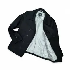 極美品 ビューティアンドユース ピーコート L 黒 ダブルブレスト ウール