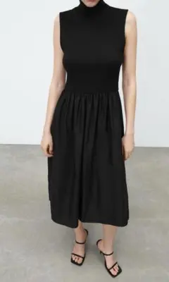 ZARAザラ コンビボディス仕様ミディ丈ワンピース ハイネックニット