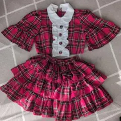 ハンドメイド 赤チェック フリル付きコスプレ衣装