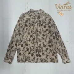 ボウタイブラウス 長袖 シアー vintage 花柄