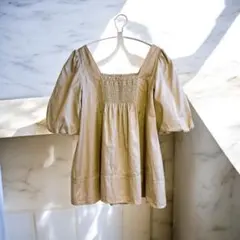 BURBERRY BLUE LABEL パフスリーブ シャーリング ブラウス