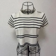 グレイル　半袖ニット　ショート丈　Mサイズ　アイボリー×黒