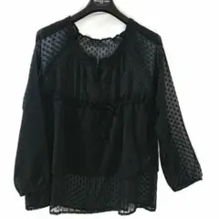 ブラック ドット柄 シースルーブラウス長袖