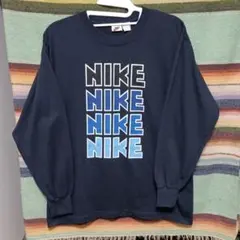 90s　ゴツナイキ　ロンＴ　銀タグ　ネイビー　風車　筆記体　ヴィンテージ