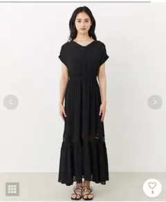 rienda♡ブラックロングワンピース 半袖