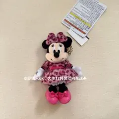 ミニー ヒョウ柄 ぬいぐるみ キーチェーン ピンク ディズニー