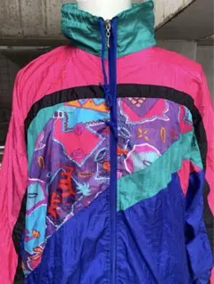 80's◎カラフル&サイケデリックなナイロンジャケット XL ユニセックス