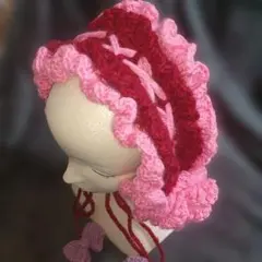 かぎ針編み 赤とピンク ヘッドドレス/限定値下げ